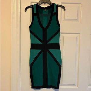 XOXO Teal and Black Geometric Bodycon Mini Dress